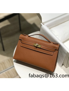 Hermes Kelly Pochette Bag 22cm Golden Brown/Gold 2022 11