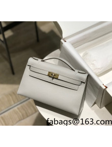 Hermes Kelly Pochette Bag 22cm Pearly Grey/Gold 2022 15