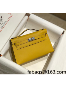 Hermes Kelly Pochette Bag 22cm Amber Yellow/Silver 2022 03