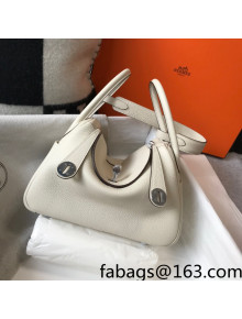 Hermes Lindy 26cm/30cm Bag in Grainy Calfskin Wool White/Silver 2022