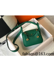 Hermes Lindy Mini Bag 19cm in Grainy Calfskin Emerald Green 2022