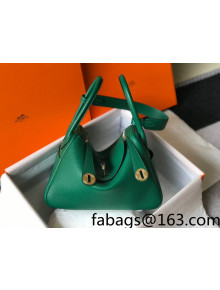 Hermes Lindy 26cm/30cm Bag in Grainy Calfskin Emerald Green 2022