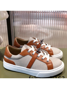 Hermes Day Calfskin and Canvas Sneakers with Kelly Buckle Brown/Beige 2022