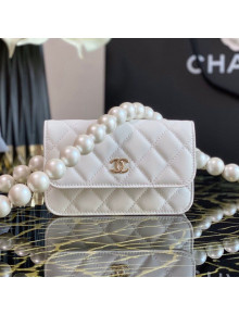 Chanel Quilted Calfskin Belt Bag with Pearl Strap White 2021