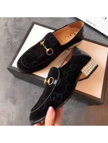 Gucci Horsebit GG Velvet Loafer with Crystals Heel 522698 Black 2019