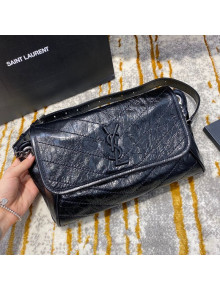 Saint Laurent Niki Body Belt Bag in Waxed Crinkled Vintage Leather 577124 Navy Blue 2020