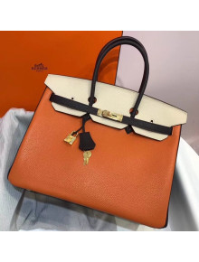 Hermes Tri-color Togo Leather Birkin 35 Bag Orange/Off-white/Black (Gole-tone Hardware)