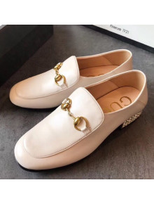 Gucci Horsebit Leather Loafer with Crystals Heel 523097 White 2019