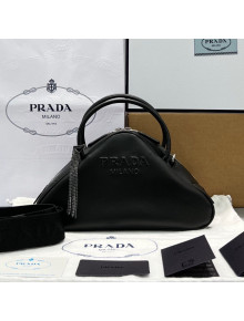 Prada Leather Triangle top Handle Bag 1BB082 Black 2022 