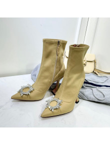 Amina Muaddi Lycra Short Boots with Crystal Buckle Beige 2021 19