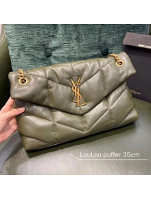 Saint Laurent Loulou Puffer Medium Bag in Quilted Lambskin 577475 Green 2020