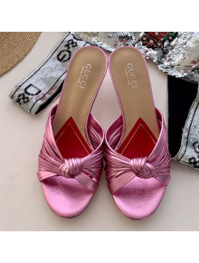 Gucci Twist Knot Metallic Leather Mid-Heel Slide Sandal 577229 Pink 2019