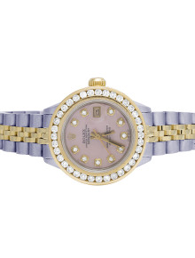 Ladies Rolex Datejust Two Tone 18K/Steel 26MM Pink MOP Dial Diamond Watch 2.75Ct