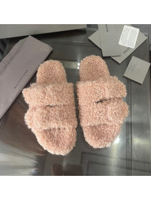 Balenciaga Shearling Slide Sandals Nude 2021 111238 