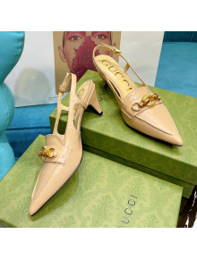 Gucci Lambskin Slingback Pump with Bamboo Horsebit ‎Apricot 2021