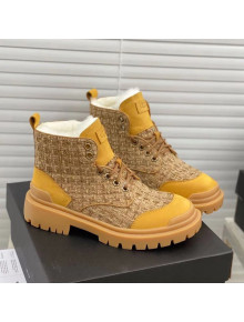 Chanel x UGG Suede Check Tweed Wool Short Boots Yellow 2021