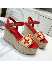 Louis Vuitton Boundary Raffia Wedge Sandals Red 2021