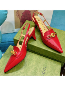 Gucci Lambskin Slingback Pump with Bamboo Horsebit Red 2021