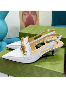 Gucci Lambskin Slingback Pump with Bamboo Horsebit ‎White 2021