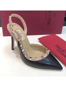 Valentino Rockstud Smooth Leather Slingback High-Heel Pump Black 2019