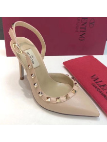 Valentino Rockstud Smooth Leather Slingback High-Heel Pump Nude 2019