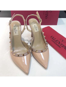 Valentino Rockstud Patent Leather Slingback High-Heel Pump Nude 2019