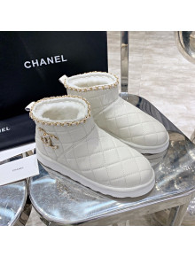 Chanel Quilted Lambskin Wool Flat Short Boots with Chain Charm White 01 2020