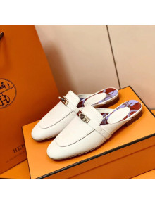 Hermes Oz Mule in Smooth Calfskin with Iconic Kelly Buckle White 01 2022(Handmade)