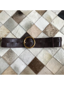 Bottega Veneta Woven Lambskin Belt 60mm with Circle Buckle Burgundy 2019