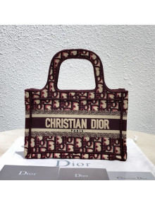 Dior Mini Book Tote Bag in Original Oblique Embroidered Canvas Burgundy 2019