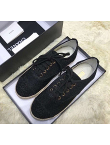 Chanel Glittering Fabric Lace-ups Sneakers G34424 Black 2019