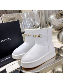 Chanel Lambskin Wool Flat Short Boots with CHANEL Strap White 2020