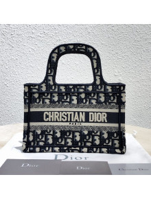 Dior Mini Book Tote Bag in Original Oblique Embroidered Canvas Blue 2019