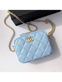 Chanel Iridescent Grained Calfskin Mini Camera Case AS2856 Light Blue 2021