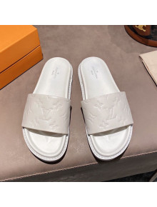 Louis Vuitton Monogram Supple Leather Flat Slide Sandals White 2021