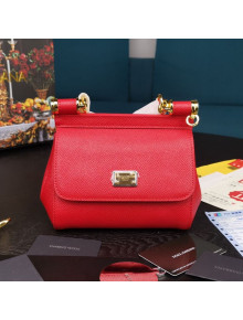 Dolce&Gabbana Classic Mini Sicily Palm-Grained Leather Top Handle Bag 5516 Bright Red 2020