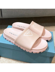 Prada Leather Flat Slide Sandals Pink 2021