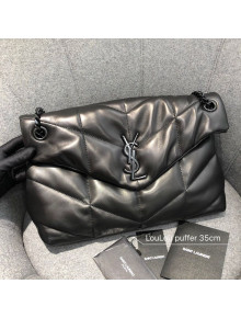 Saint Laurent Loulou Puffer Medium Bag in Quilted Lambskin 577475 All Black 2019