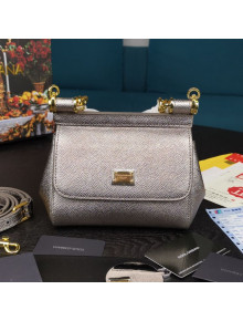 Dolce&Gabbana Classic Mini Sicily Palm-Grained Leather Top Handle Bag 5516 Silver 2020