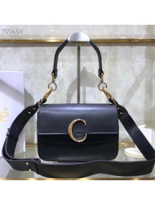 Chloe Shiny & Suede Calfskin Small Chloe Double Carry Bag Black 2019