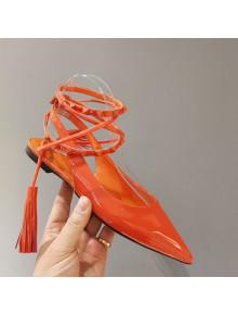 Valentino Roman Stud Shiny Lambskin Ballerinas with Tassel Strap Orange 2021