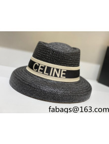 Celine Staw Bucket Hat with Logo Band Black 2021