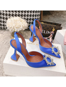 Amina Muaddi Silk Crystal Circle Slingback Pumps 9.5cm Sky Blue 2021