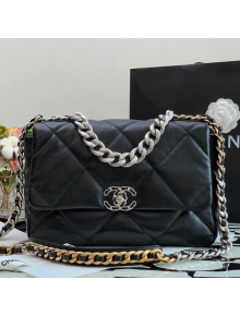 Chanel 19 Lambskin Large 30cm Flap Bag AS1161 Black/Silver 2021  