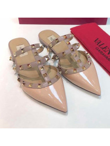 Valentino Rockstud Patent Leather Flat Mules Nude 2021