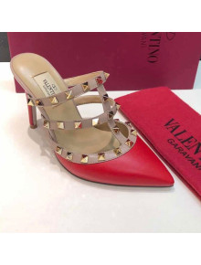 Valentino Rockstud Lambskin Heeled Mules 9.5cm Red 2021