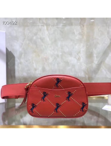 Chloe Signature Belt Bag In Smooth Calfskin With Embroidered Horses & Studs Red 2019