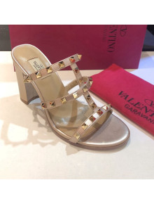 Valentino Rockstud Triple Leather Heeled Slide Sandals 9.5cm Dusty Pink 2021