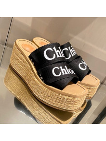 Chloe Logo Canvas Strap Platform Sandals Black 2021