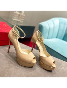 Christian Louboutin Patent Leather Peep-toe Platform Pumps 12cm Nude 2022